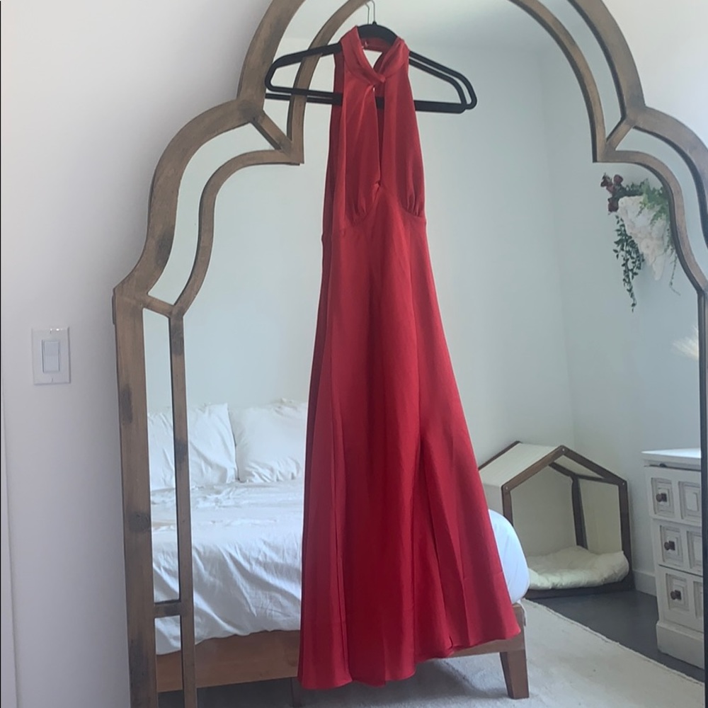 Finders Keepers red silk/satin halter dress